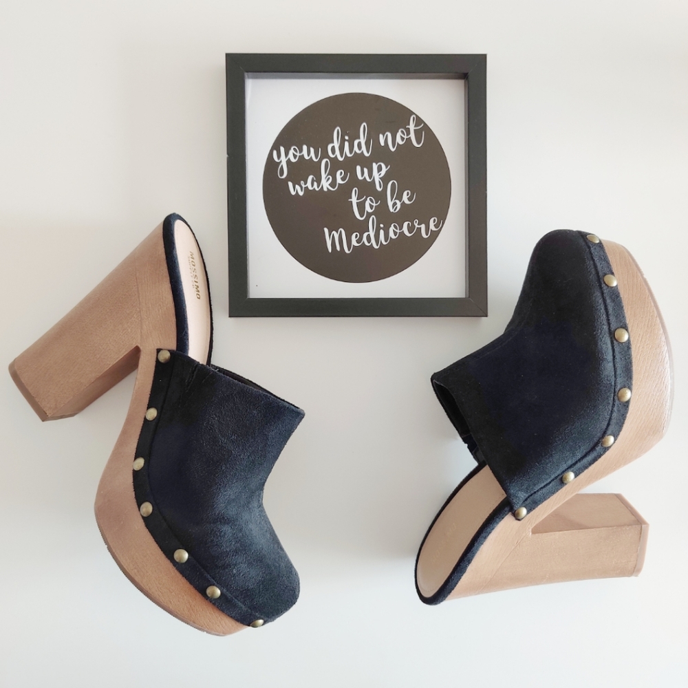 MOSSIMO Chunky Heel Slip On Faux Suede Mul…